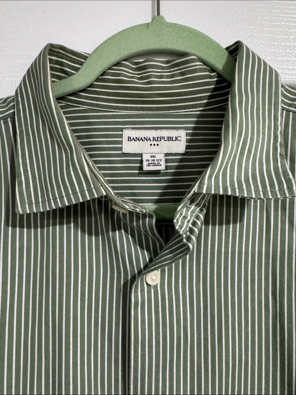 Banana Republic Olive Green Vertical-Stripe Dress Shirt